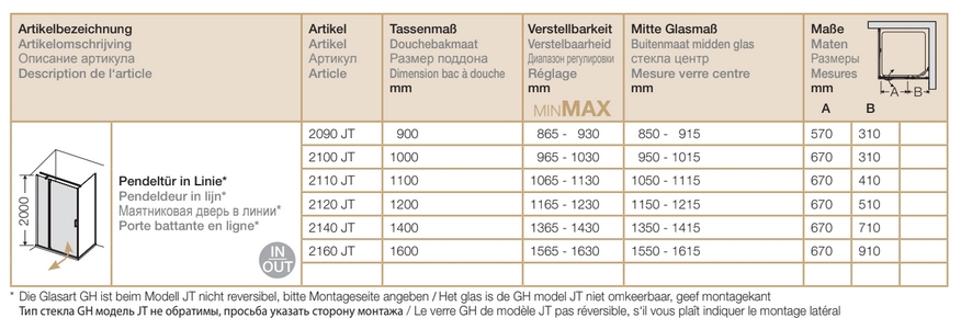 Дверь маятниковая Provex Jolly 2100 JT 05 GL 1000 мм х 2000 мм, для прямоугольной кабины, блестящий алюминий/стекло прозрачное