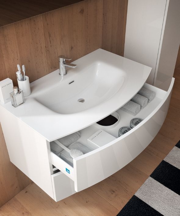 Тумба подвесная BMT MOON 932 106 LEF 020 50   900х486х545 мм, с 2 выдвижными ящиками, белый глянцевый