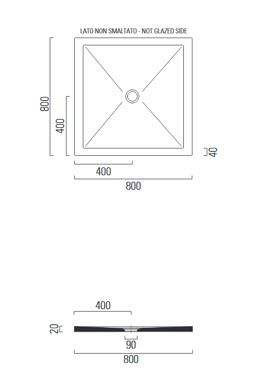 Керамический поддон GSI PURA H2 46080804 800х800х20 мм, цвет Agave Matte