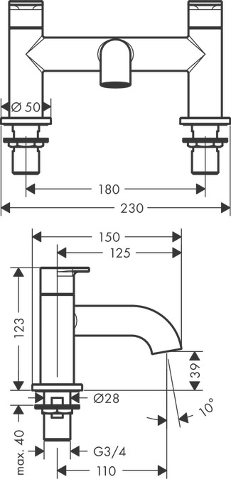 Смеситель для ванны HANSGROHE Vernis Blend 71442670 на 2 отверстия, матовый чёрный