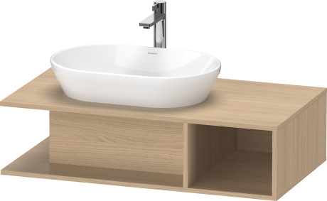 Тумба подвесная под раковину слева DURAVIT D-Neo DE492903030 1000 мм х 550 мм, с открытой боковой полкой справа и консолью, натуральный дуб