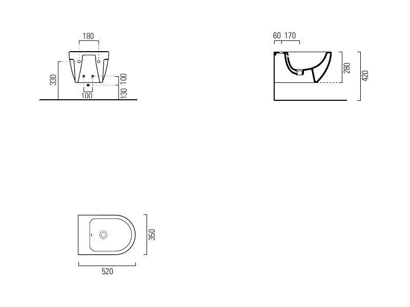 Биде подвесное GSI CITY 9164111 520 мм х 350 мм, с отверстием под смеситель, с переливом, белое глянцевое