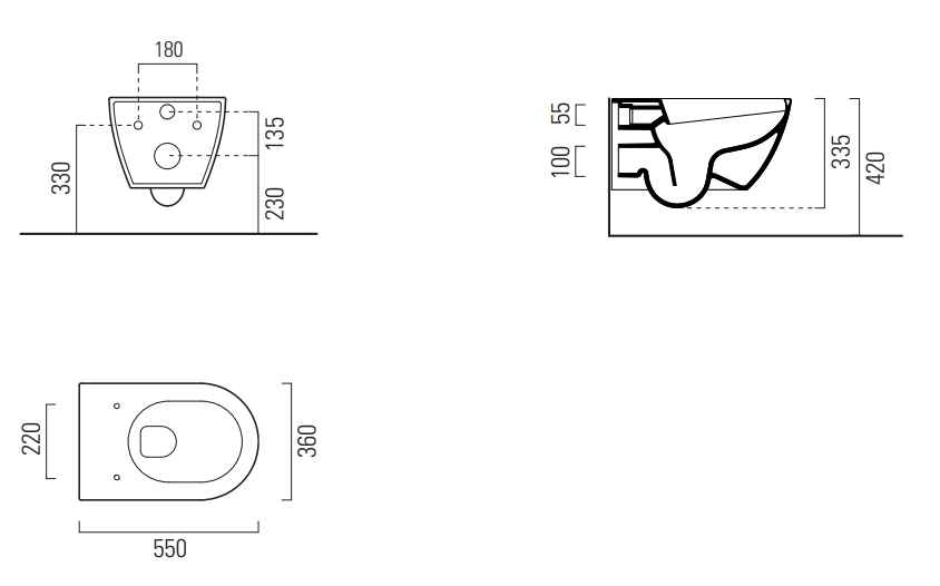 Унитаз подвесной безободковый GSI PURA 8815FR211 550 мм х 360 мм, с Swirlflush, с креплением, белый глянцевый