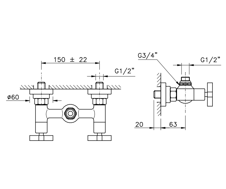 Смеситель под душевую стойку без излива NICOLAZZI MONTE CROCE 2225CR27 Хром