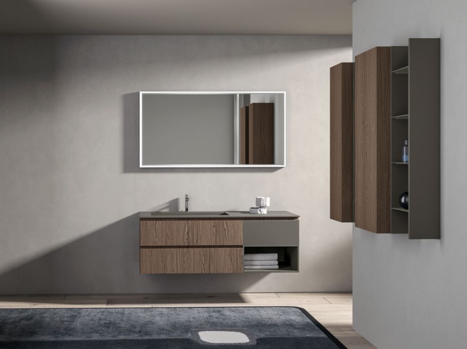 Тумба подвесная для раковины BMT Galaxy 937 106 HEF 01 294  700х486х500 мм, с 2 выдвижными ящиками, цвет Nespola/Metallic Titanium