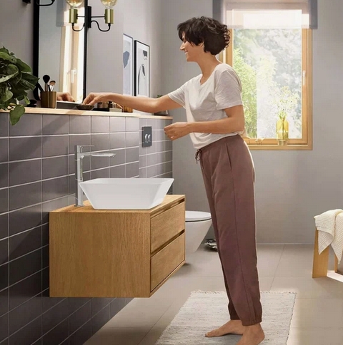 Однорычажный смеситель для раковины HANSGROHE REBRIS E 72591000 240 мм, с CoolStart, с донным клапаном, хром