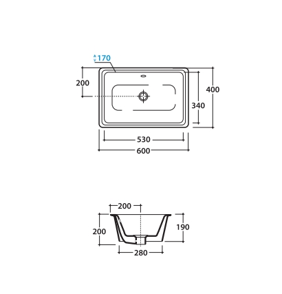 Раковина встраиваемая снизу GLOBO CORTONA VA083BI 600 мм х 400 мм х 190 мм, с переливом, с креплением, белая глянцевая