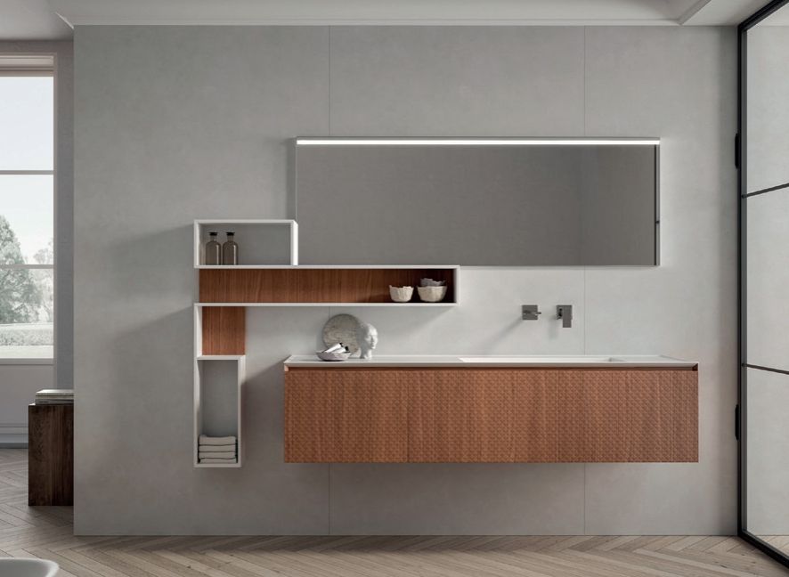 Тумба подвесная для раковины BMT IKON 970 109 OEF 01 0 3D431 1200х400х500 мм, с 3D фронтом, c одним выдвижным ящиком, цвет Italian Walnut