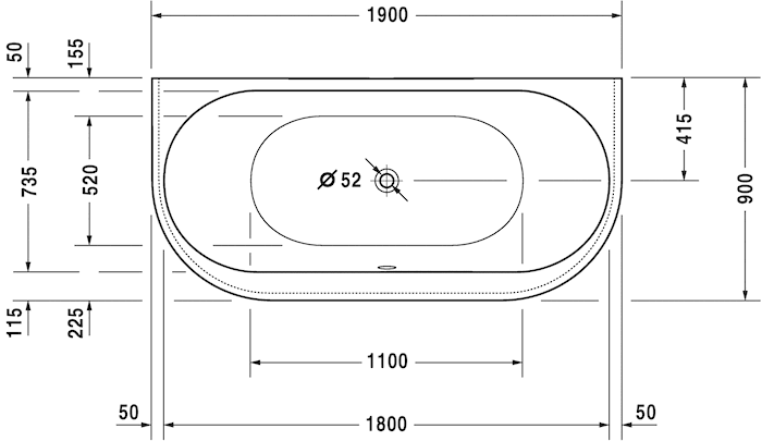 Акриловая пристенная ванна Duravit Darling New 700248000000000 1900 х 900