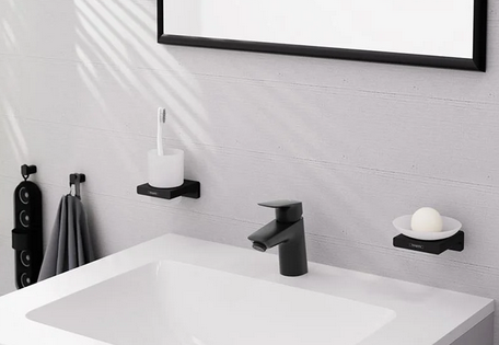 Однорычажный смеситель для раковины HANSGROHE Logis 71070670 со сливным гарнитуром, цвет Чёрный матовый