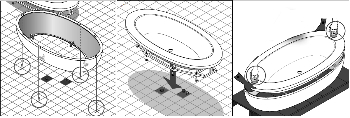 Свободностоящая акриловая  ванна  Laufen  Alessi One  2.4197.0.000.000.1, 2030 x 1020 х575 мм,  панельная обшивка, каркас с ножками, белая