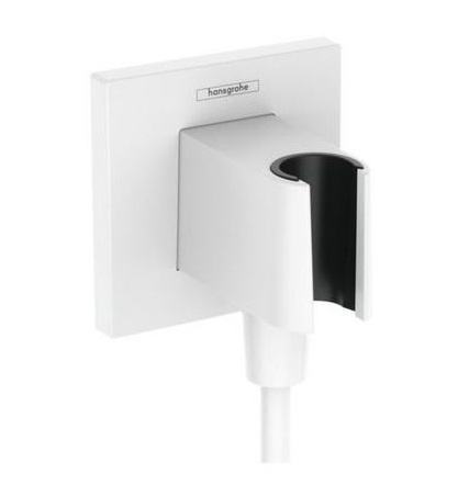 Шланговое подсоединение квадратной формы HANSGROHE FixFit E 26889700 со встроенным держателем ручного душа, цвет Белый матовый