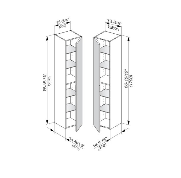 Шкаф - пенал высокий подвесной KEUCO EDITION 11 31330 270001 петли слева, 4 полки, корпус матовый лак/фасад матовое стекло, белый
