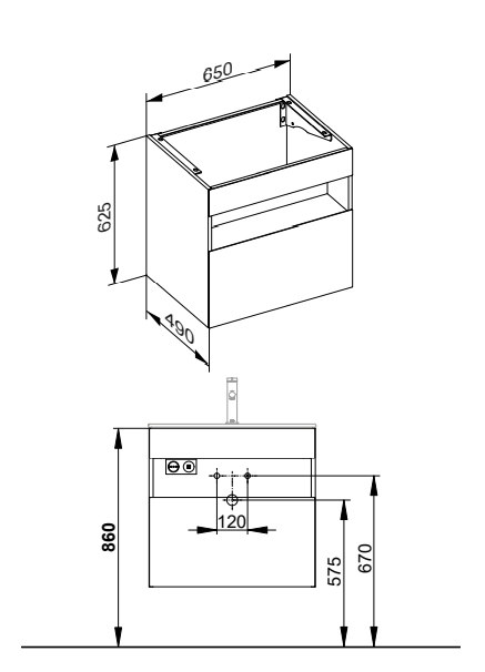 Тумба под раковину с освещением KEUCO STAGELINE 32852 300100 490 мм х 650 мм х 625 мм, с 1 выдвижным ящиком, с сифоном, инокс белый/белый