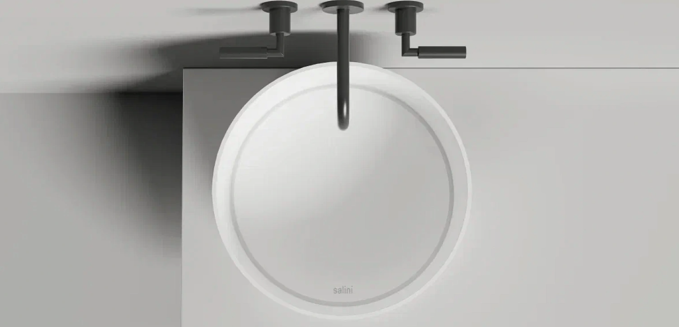 Раковина накладная круглая SALINI ARMONIA ROUND TOP 03 130423M 450х450х450мм, S-Stone, декоративная накладка на слив, цвет Белый матовый