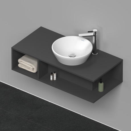 Тумба подвесная под раковину справа DURAVIT D-Neo DE493904949 1000 мм х 480 мм, с открытой боковой полкой слева и консолью, графит матовый