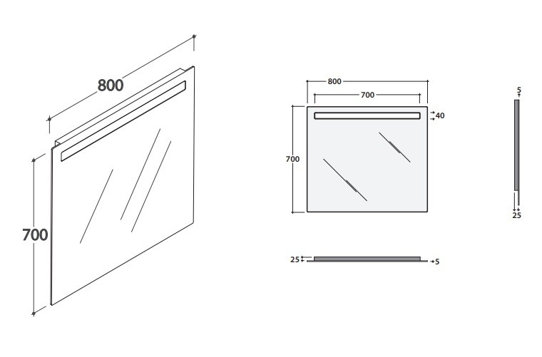 Зеркало с подсветкой GLOBO MIRROR FRAMES BPS080 800 мм х 700 мм, с сенсорным выключателем, серое