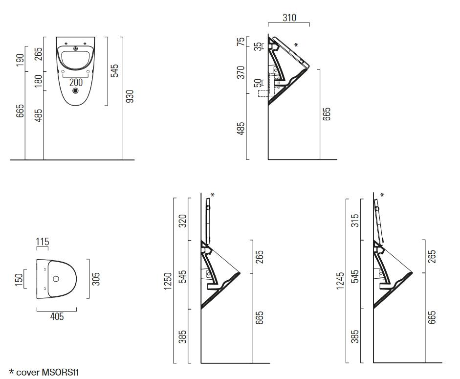GSI (Community) Писсуар безободковый 300×300 мм, скрытый подвод воды, для крышки MSORS09, для крепежа FISRO, белый матовый