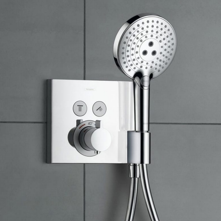 Квадратная наружная часть термостата Hansgrohe Shower Select 15763140 для 2 потребителей, Цвет шлифованная бронза