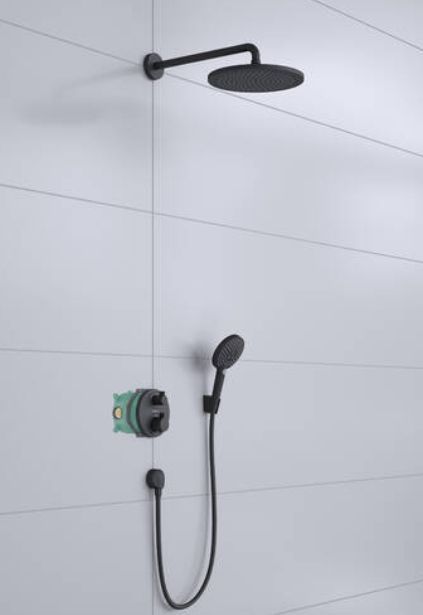 Душевая система cкрытого монтажа c термостатом HANSGROHE 280 1jet Сroma 27961670 с верхним и ручным душем и шлангом, с Ecostat S, цвет Чёрный матовый (изделие снято с производства)