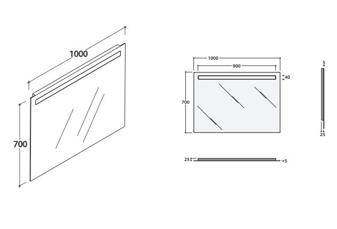 Зеркало с подсветкой GLOBO MIRROR FRAMES BPS100 1000 мм х 700 мм, с сенсорным выключателем, серое