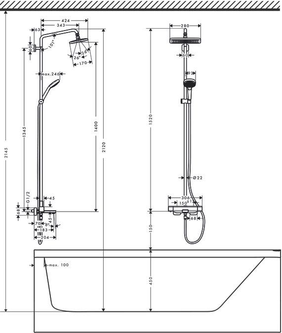 Душевая система Нansgrohe Croma E Showerpipe 280 1jet 27687000 хром