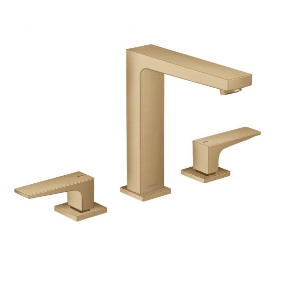 Смеситель для раковины Hansgrohe Metropol 32515140 на 3 отверстия, со сливным донным клапаном Push-Open, шлифованная бронза