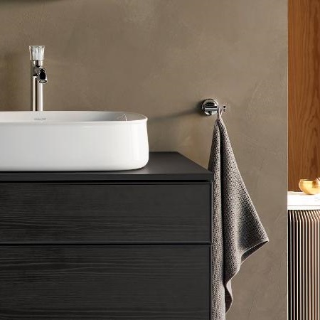 Тумба подвесная с вырезом под раковину справа DURAVIT ZENCHA ZE4822R63800000 550 мм х 1300 мм х 442 мм, с 2 выдвижными ящиками, чёрное стекло/графит суперматовый