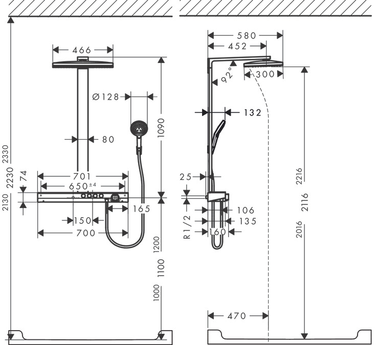 Душевая панель Hansgrohe Rainmaker Select 27109400 Showerpipe 460 2jet с термостатом белый/хром