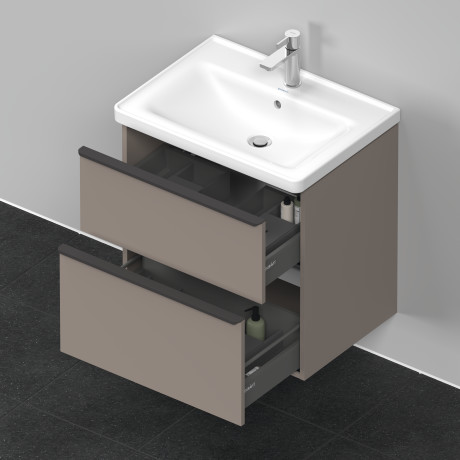 Тумба подвесная под раковину DURAVIT D-Neo DE435404343 634 мм х 452 мм, с выдвижным ящиком и выдвижным отделением, базальт матовый