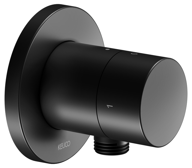 Запорный вентиль с переключателем на 2 потребителя KEUCO IXMO 59557 370101 с рукояткой IXMO Pure, с круглой розеткой, чёрный матовый: