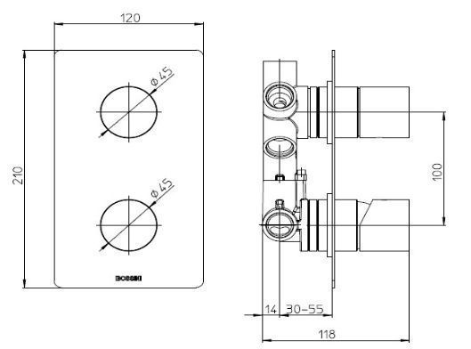 Внешняя часть смесителя для душа BOSSINI NOBU INZ071.075 на 2-5 потребителей, цвет Матовая нержавеющая сталь