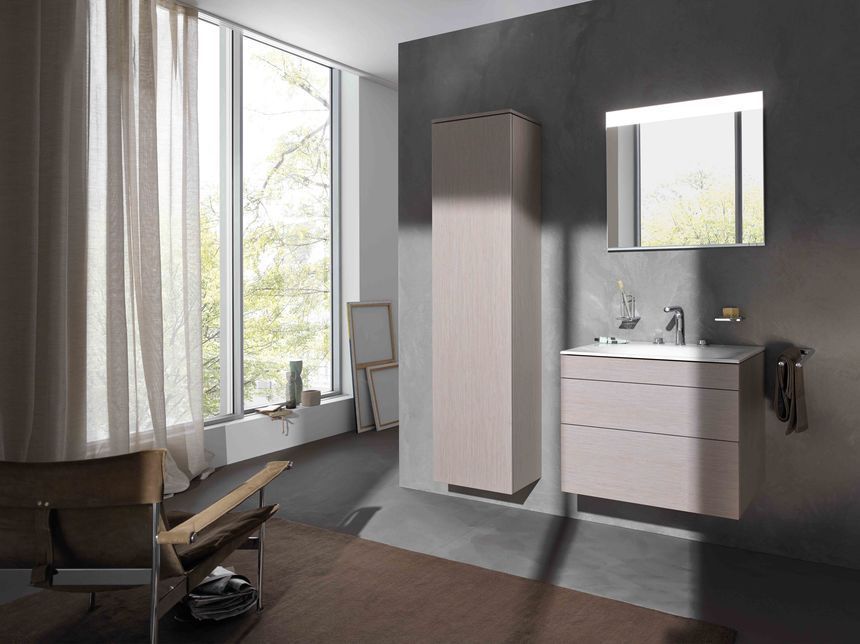 Шкаф - пенал высокий подвесной KEUCO EDITION 400 31735 390002 петли справа, 4 стеклянные полки, корпус/фасад структурный лак, антрацит