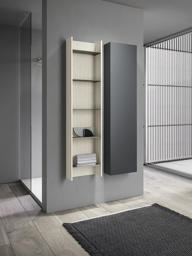 Высокий шкаф-пенал для ванной комнаты BMT Galaxy 907 301 DTD 01 426    350х1705х340 мм, 5 полками и дверью, цвет Grigio Bromo Opaco