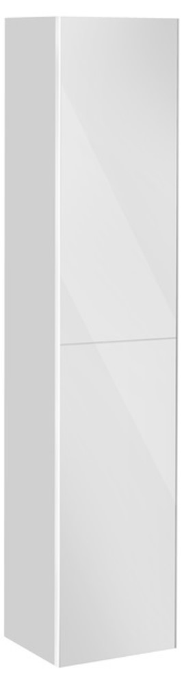 Высокий шкаф-пенал Keuco Royal Reflex 34030 210001 350x1670x335 мм 1 дверь петли слева корпус белый глянец фасад белое стекло