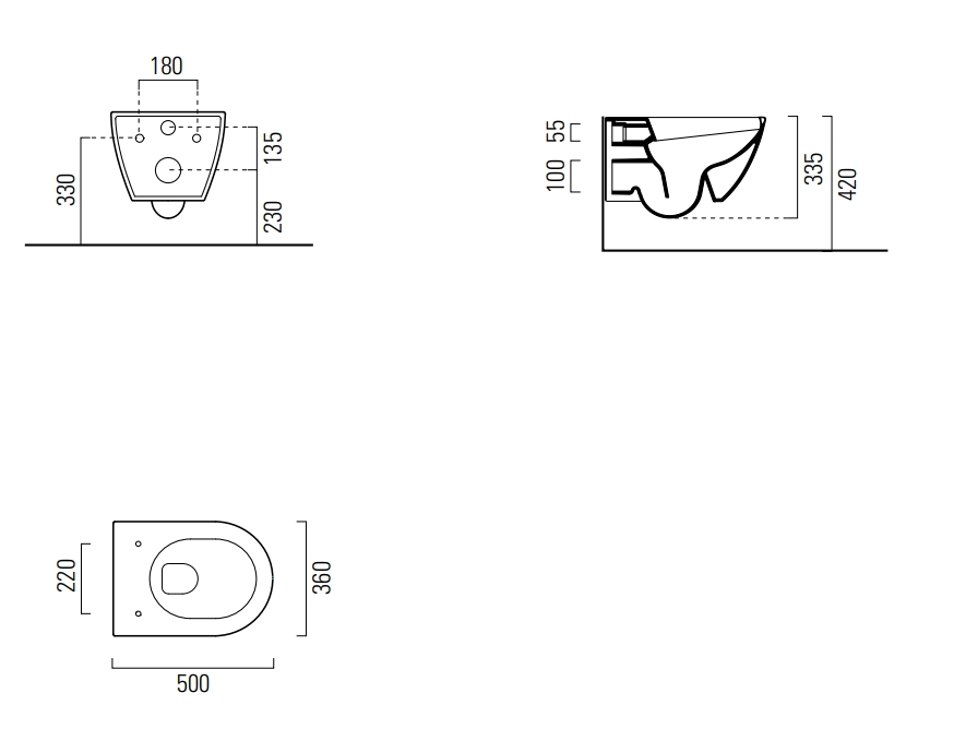 Унитаз подвесной безободковый GSI PURA 8816FR209 500 мм х 360 мм, с Swirlflush, с крепежом, белый матовый