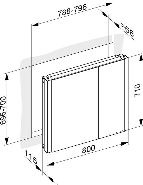 Зеркальный шкаф с подсветкой и подогревом для встраиваемого монтажа KEUCO Somaris 14512 372201 115 мм х 800 мм х 710 мм, с 2 поворотными ассиметричными дверцами, цвет корпуса Чёрный матовый
