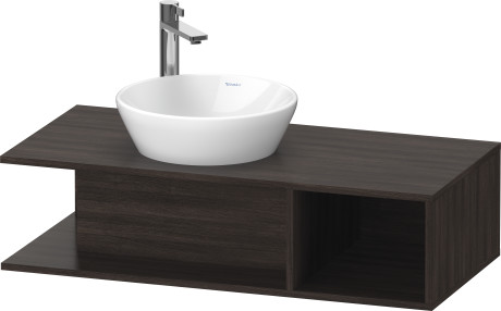 Тумба подвесная под раковину слева DURAVIT D-Neo DE491905353 1000 мм х 480 мм, с открытой боковой полкой справа и консолью, каштан тёмный