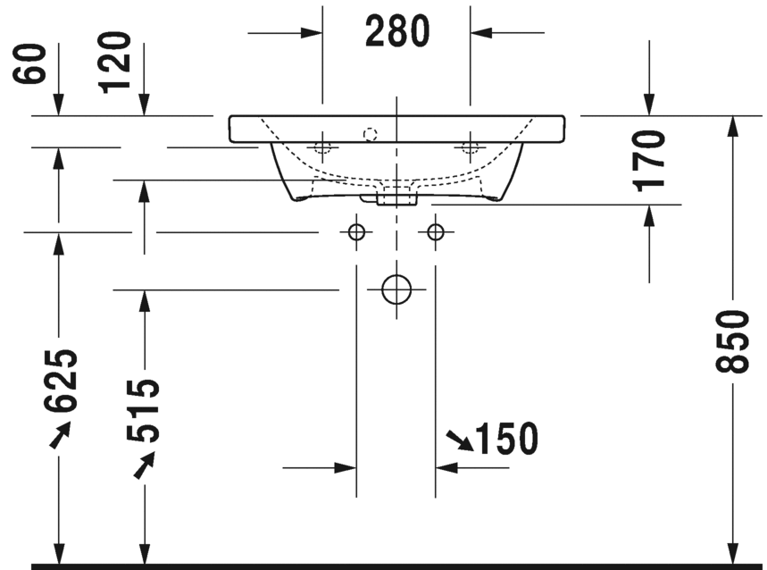 Раковина подвесная Duravit DuraStyle 2337630000 с одним отверстием под смеситель, с переливом, белая 