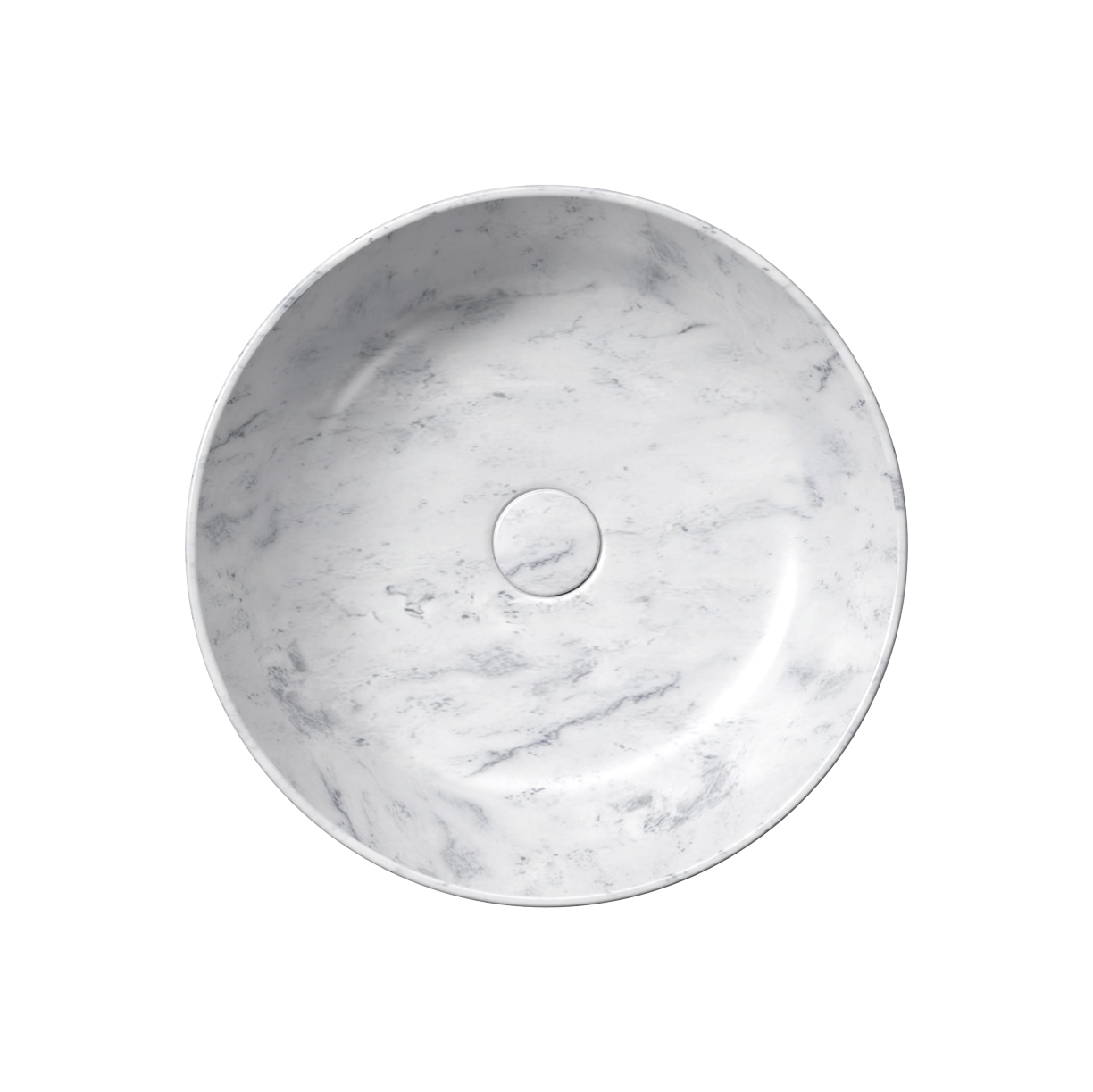 Раковина накладная круглая GSI AltaCeramica AC30635 450 × 450 мм, без отверстия под смеситель, цвет под белый мрамор Marbled white