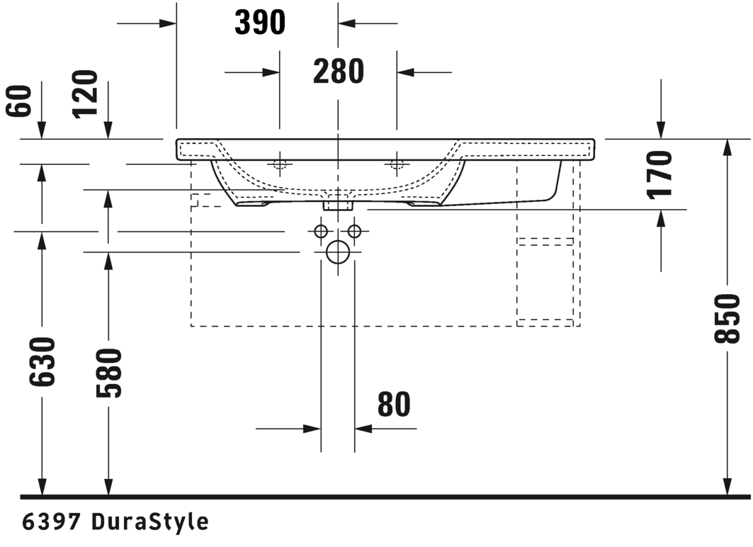 Раковина подвесная ассиметричная Duravit DuraStyle 2325100030 с тремя отверстиями под смеситель слева, белая 