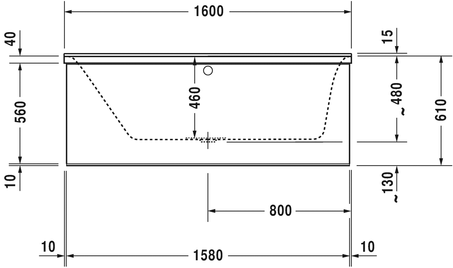 Акриловая ванна Duravit P3 Comforts 700371000000000 1600 х 700 c наклоном для спины слева, встраиваемая или с панелями, белая (изделие снято с производства)