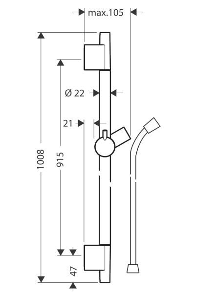 Штанга для душа 90 см Hansgrohe Unica S Puro 28631340 Шлифованный чёрный хром