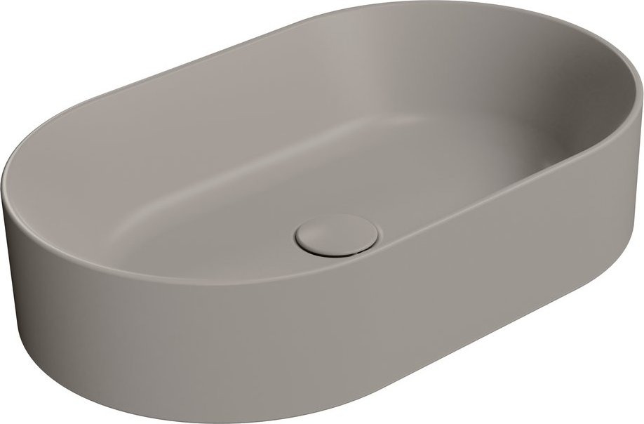 Раковина накладная овальная GSI KUBE X 945805 600 мм х 370 мм, без отверстия под смеситель, без перелива, цвет Tortora Matte