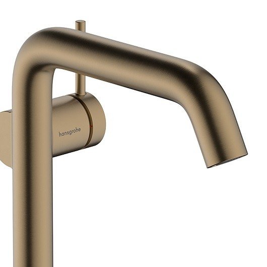 Однорычажный смеситель для раковины Hansgrohe Tecturis S 73370140 с CoolStart, с EcoSmart+, со сливным гарнитуром, цвет Шлифованная бронза