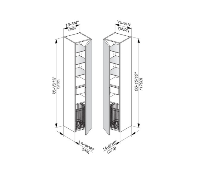 Шкаф - пенал высокий подвесной KEUCO EDITION 11 31331 890002 петли справа, 3 стеклянные полки, с бельевой корзиной, корпус/фасад шпон, светлый дуб