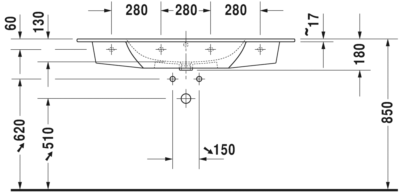 Раковина Duravit Me by Starck 2336120030 с 3 отверстиями под смеситель, с переливом, белая