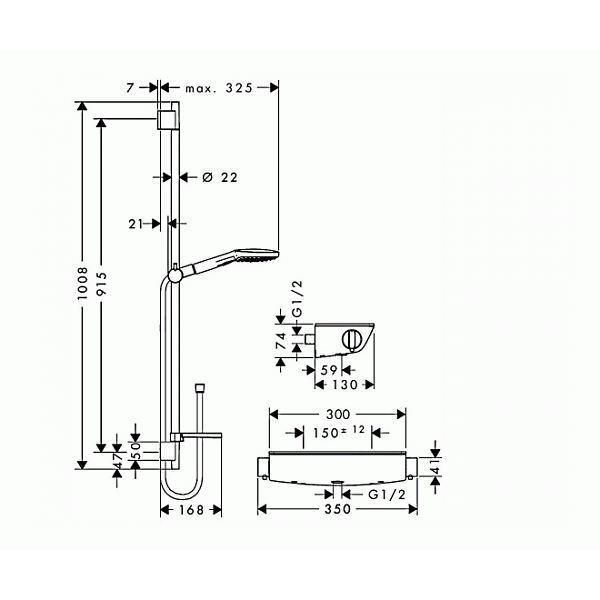 Душевой набор HANSGROHE Ecostat Select 27039400 с термостатом, ручным душем, штангой, Хром/Белый