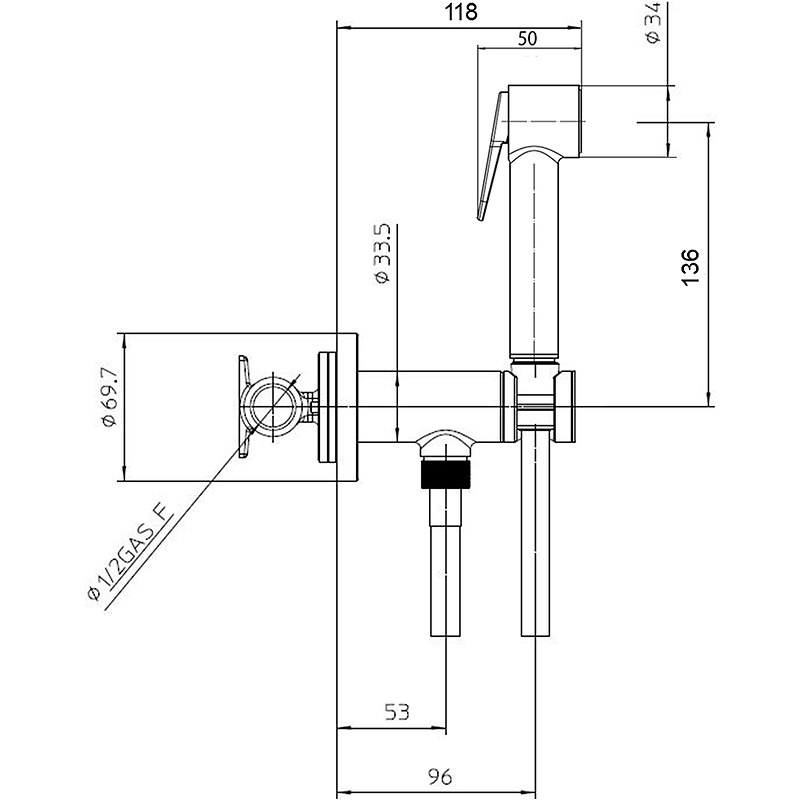 Комплект гигиенический с прогрессивным смесителем BOSSINI PALOMA BRASS E37007B.030 с лейкой и шлангом, цвет хром
