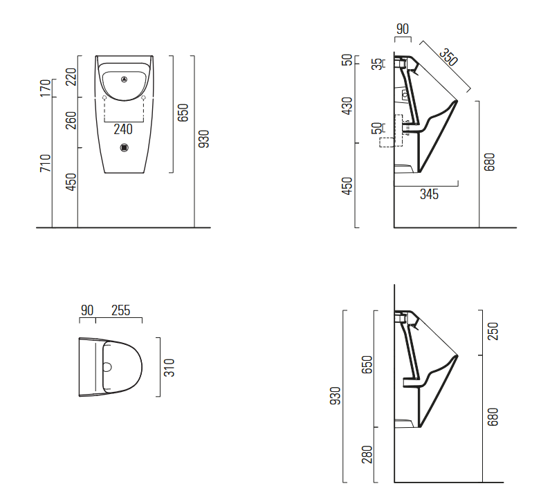 Писсуар подвесной безободковый GSI COMMUNITY 9098K09 310 мм х 350 мм, с крепежом, с крышкой, с сифоном, цвет Белый матовый